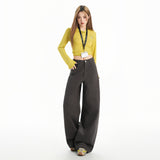 Vintage High Street Cotton Loose Broad-Legged Jeans Street Tud Trousers Gray Trousers