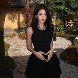 Beautiful Hot Girl Waist Dress Women's Dress French Temperament Small Black Dress Birthday Dress Skirt Short Skirt