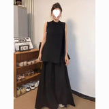 Cotton Tungsling Old Money Style Sports Suit Women's Summer Air Sleeveless Tops Wide Leg Trousers Casual Two Sets