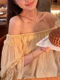 The Atmosphere Feels A Word Shoulder-To-Shoulder Bra Shirt Gentle Wind Loose Long-Sleeved Birthday Photo Small Dress Holiday Top