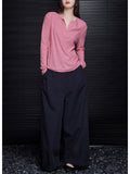 Pink Long-Sleeved Temperament Knitted Shirt T-Shirt Design Small 2025 Early Autumn Bottoming Shirt