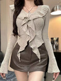 Large-Size Vintage Casual Babes Long-Sleeved T-Shirt Women Autumn Irregular Lotus-Side Bottom Shirt Fat MM Thin Top