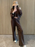 Waffle Knitted Trousers Spring And Autumn New Loose Leisure Lazy Elastic Tight Waist Broad Leg Trousers