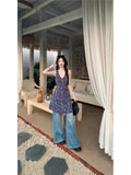 Sweet Babes Crushed V-Neck Sleeveless Dress Woman 2025 New Summer Waist Thin Chic Vest Skirt Dress