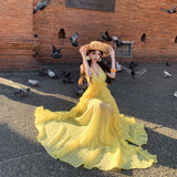 Tyrand Chiang Mai Seaside Resort Style Photo Famous Temperament Hanging Neck Dopamine Yellow Back Dress Dress