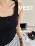 8817 # Autumn Threaded Cotton Babes Button Design Baimei Sling Belt Vest With Chest Pads To Wear The Bottom