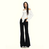 Autumn New Female Black Low-Rise Babes Low-Rise Modified Leg Type Thin Water Wash Small Trumpet Cowboy
