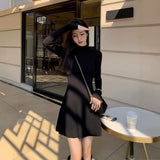 Hepburn Style Black With A Bottom Knitted Dress Women's Autumn And Winter With A Coat-Suit Long Sweater Fishtail Skirt