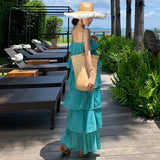 2025 Summer Gentle Temperament Lotus Leaf Side Cake Skirt Hanging Dress Female Sanya Holiday Dress