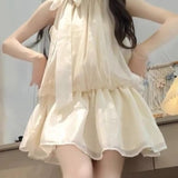 [Original Practice] New White Korean Hanging Neck Sleeveless Dress Temperament Short Dress Skinny Head Dress Female