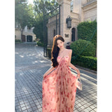 French Rose-Print Temperament Tie-Dye-Smeared Corset Dress Women Pure Desire To Cultivate The Holiday Wind Fishtail Long Skirt