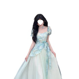 Tea Break French Sweet Fresh Dopamine High-Grade Dizzy Printing Splicing Mesh Screen To Collect Two Dresses