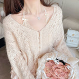 Lazy Beauty Sweet Soft-Gumped Alpaca Hair Loose Sweater Autumn Jersey Knitting Coat Female V-Neck