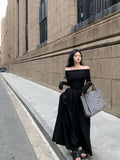 French Word Shoulder Long Sleeve White Dress Texture High Sense 2026 New Early Autumn Temperament Long Dress