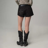 Korean Chic Street Babes Shorts Female Pocket Rivet Design Thin Leisure Shorts 2 Colors