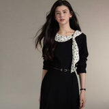 [Southern Art] French Temperament Wave Drifting Lead To The Black Dress Women Feel Waist Skirt