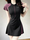 2026 New Bikini Swimsuit Women Solid Color Cover Belly Thin Waist Bubble Hot Spring Swimming Sports Dress Swimming