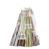 Yunnan Tourism Seaside Resort Style Retro Broken Flowers Spliced Slinged Dress Women Summer Small Loose Long Dress