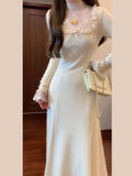Sensing French White Knitted Dress Women Early Autumn 2025 New With Coat Inside The Bottom Skirt