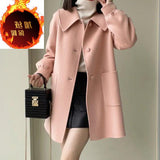 Spring And Autumn Thin 2025 Autumn And Winter New Long Love Buckle Thin Coat Doll Collar This Coat Top Woman