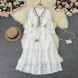 Vintage Women's Lysopuse Splicing Dress Casual Bohemian Holiday Beach Vintage Dress