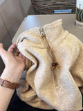 Spring And Autumn And Winter Loose Thin Relaxation Feeling Lazy Casual Coat Retro Half-Zip Rope Collar Collar Collar Woman
