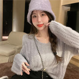 V-Neck Sweater Knitted Coat Women's Dress In The Spring And Autumn Soft Glutinous Languid Loose Bag Short Jacket On The Head