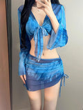 Yan Bikini Four-Piece Bikini Swimsuit Female Split New Long-Sleeved Thin Swimsuit Female Bolis 7080