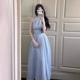Sleeveless-Coaled Neck Dress Women's Spring 2025 New Seaside Resort Design Temperament French Waist-Waisted Skirt
