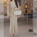 Herman Curved Temperament Wool V-Neck Knitting Body Bottom Dress Women Autumn