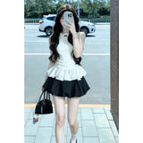 Korean Gold Style Temperament Sleeveless Tuff Dress Sweet Casual Girl Tidly Dressed Half-Dress Skirt Two-Piece