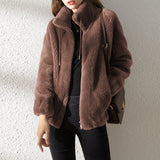 Women's Tide In Winter Plus Thick Double-Sided Velvet Collar To Keep Warm Women's Zip-Up Velvet Women
