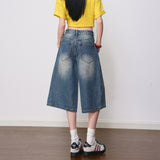 Vintage Blue To Do The Old Polished White Texture Seven-Point Jeans Women 2026 Spring New Loose Leisure Broad Leg Trousers Cotton