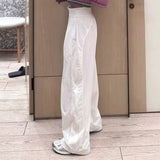 Tennis Trousers Women High-Waisted White Broad-Legged Trousers Quick Dry Yoga Fitness Training Pants Comfortable Loose Straight Trousers