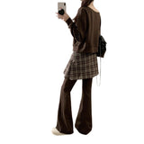 Autumn 2025 New Large-Size French Set Of Open Shoulder Jacket With Lattice Splicing Micro-Tight Pants To Reduce The Age Of The Ocean