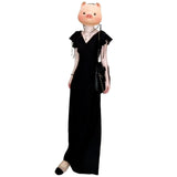 2025 Xia Hepburn Dark Night French High-End Velvet Texture Cold Temperament Small Man Showing High Artifact V Collar Long Skirt