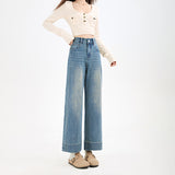 Autumn And Winter New Elastic Narrow Straight Trousers Personality Embroidered Small Casual Loose Micro-Scloose Granny Jeans