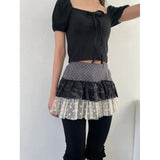 Korean Minority Retro Millennial Wind Five-Pointed Star Wave Dot Camouflage Mesh Spliced Multi-Layer Short Skirt Cake Skirt 2 Colors