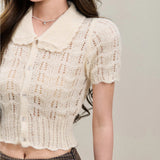 (French Holiday) Hollow And Obedient Knitted Cardigan Women's Short Sleeves