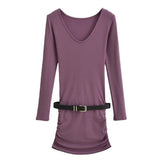 Gentle Sister French Knitting Dress Women Autumn And Winter Repair Waist Plus Velvet V-Neck Temperament Bag-Guff Dress