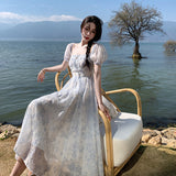 2026 New Summer Tea Break French Chic High-End Feeling Sweet First Love Temperament Fairy Floral Joint Dress Thin