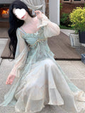 French Tea Rest Pure Lusty Princess Dress Pure Fairy Gray Faint Lotus Leaves Side Hazy Beauty Dress Dress Woman