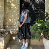 Vintage Sweet Double Buckle Lattice Bubble Sleeve Loose Shirt Korean Girl Good Temperament Doll Shirt Top