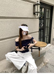 5179# Summer New Sweet Spicy Slanted Shoulder ϵion Design Short-Sleeved T-Shirt Slimming Female Integrated With Breast Cushion