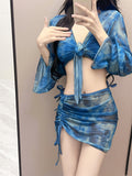 Wow, Special Bolis 7080 Bikini Four-Piece Swimsuit Women Split Long Sleeve Cover Skinny Swimsuit