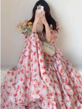 French Sweet Floral And Shoulder-Collared Dress Women's Summer 2025 New Gentle Temperament In The Long Princess Dress