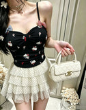 3011# Summer New Sweet Wind Cartoon Print Splicing Sling Sling Vest For Women With Tector Blouse