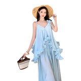 2025 Fairy Gas Handmade Three-Dimensional Flower Dress Two-Piece Wooden Ear Curling Resort Sling Suit