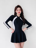 Yan Swimsuit Women 2026 New Skinny Swimsuit Sexy Student Sports Conservative Small Chest Gathering Swimsuit