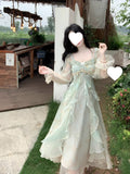 French Tea Rest Pure Lusty Princess Dress Pure Fairy Gray Faint Lotus Leaves Side Hazy Beauty Dress Dress Woman